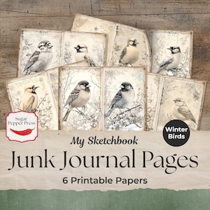 Pages de journal pour ornithologues amateurs, indispensables de la nature, forêt d'hiver imprimable pour création, cartes, scrapbooking et journalisation JJ001
