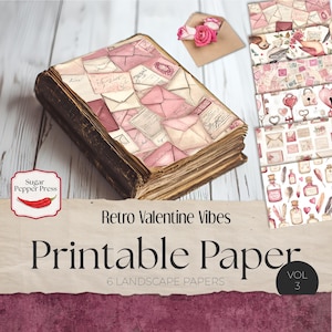 Retro Vintage Style druckbare Valentine Junk Journal Papier, Vintage Ephemera, digitaler Download, Scrapbook Seiten und Zubehör JJ003