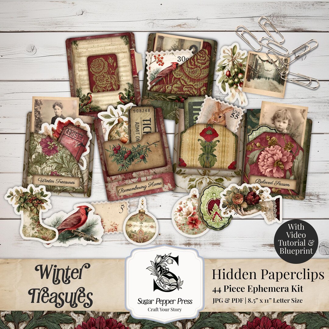 Christmas Hidden Paperclips | Victorian Winter Junk Journal Ephemera ...