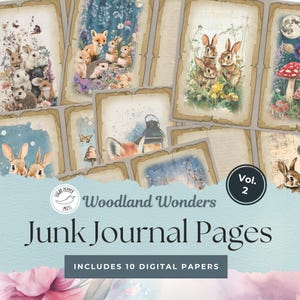 Woodland Junk Journal Seiten Vol. Nr.2 | 10 Vintage, Floral, wunderliche Designs | Fuchs, Hase, Lampionkunst | Von der Natur inspiriertes, druckbares Kit SP001