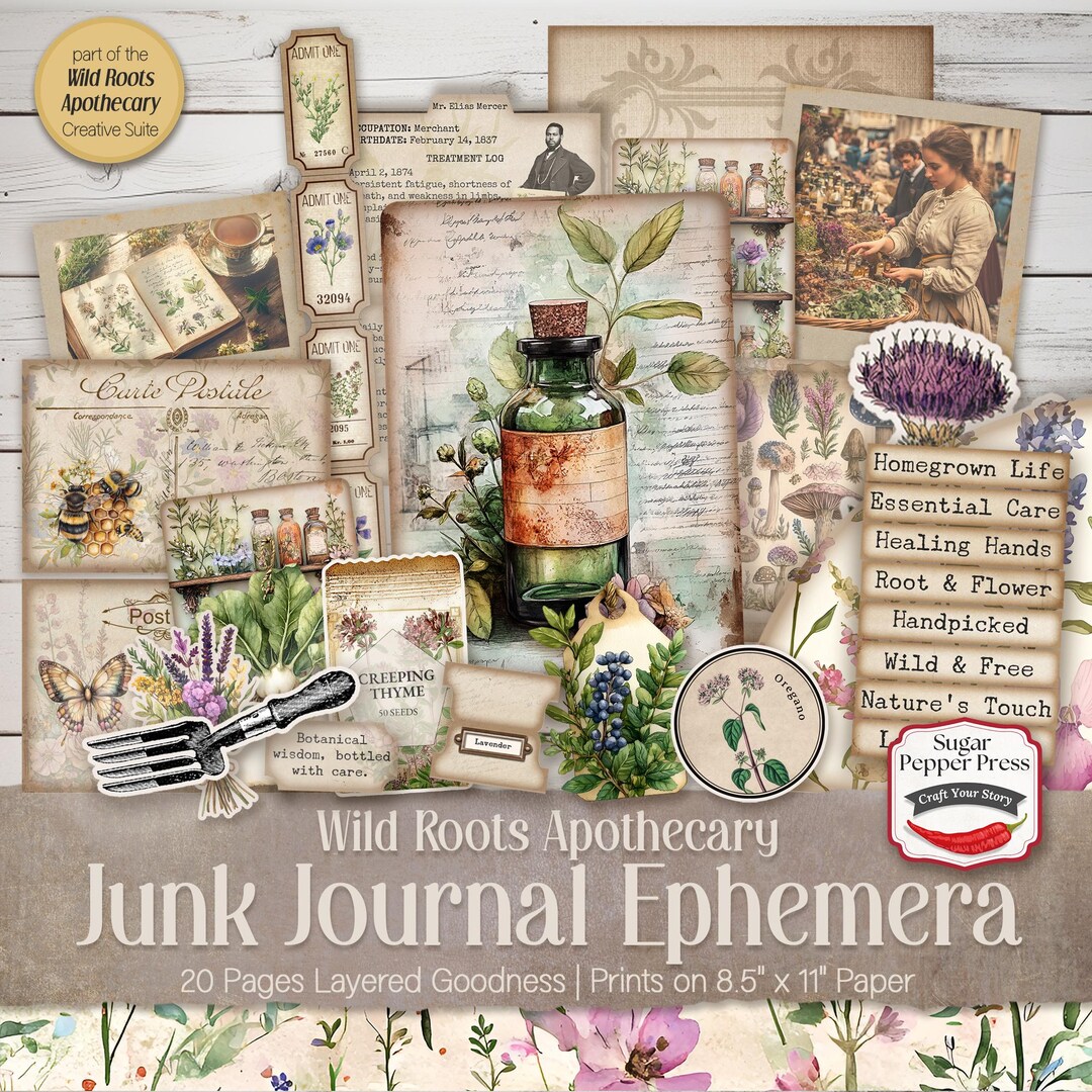Apothecary Junk Journal Ephemera | Botanical Vintage Printable Kit (PDF ...