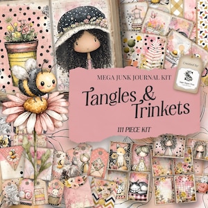 Kit de diario basura estilo shabby chic de Cottage Girl, descarga de páginas, papeles y efímeras de estilo rústico cottagecore, álbum de recortes imprimible rosa SP072