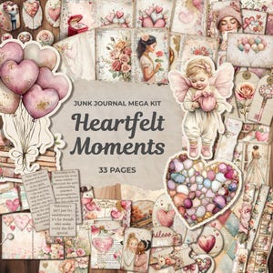 Kit de diario basura de San Valentín, efímera vintage imprimible de estilo shabby chic, páginas de diario digital, etiquetas, bolsillos, suministros para álbumes de recortes de manualidades SP041