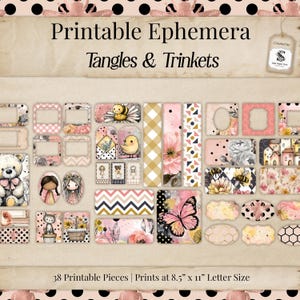 Cottage Girl shabby Chic Junk Journal éphémères, Country Cottagecore cadres pois téléchargement immédiat, scrapbooking artisanal imprimable rose SP072