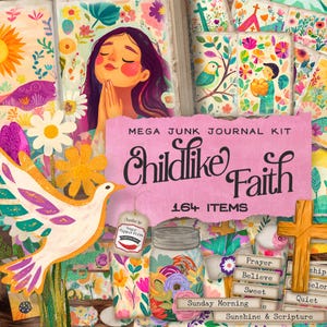 Faith Junk Journal Mega Kit, christelijke schrift Bijbel ephemera, Jezus digitaal afdrukbaar, plakboek versieringen pagina's natuurkaarten SP058