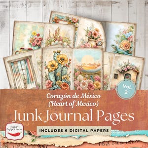 Heart of Mexico Vol 2 Digital Junk Journal Pages | Rustic Floral & Cactus Mexican-Inspired Printables for Scrapbooking, Journaling SP039