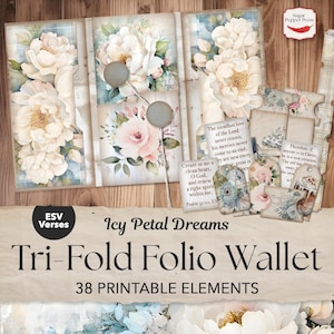 Kit de journal indésirable Christian Faith, folio ESV floral d'hiver, fournitures de scrapbooking numérique confortables, kits pivoine botanique shabby chic