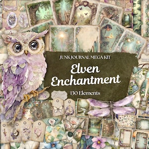 Méga kit journal de bord nymphe des forêts | Fantaisie enchantée elfique pour scrapbooking, techniques mixtes, travaux manuels | Pages, étiquettes, cartes et documents éphémères SP038