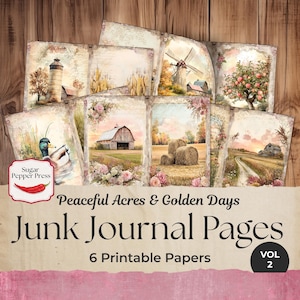 Pages de journal indésirable vie à la ferme, papier de scrapbooking numérique, animaux de la ferme à imprimer, artisanat pays unique shabby chic et cartes PP003