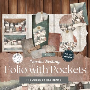 folio gigogne nordique avec pochettes | Kit imprimable de Noël d'hiver confortable pour journaux indésirables, style hygge minimaliste et design scandinave Soft Snow