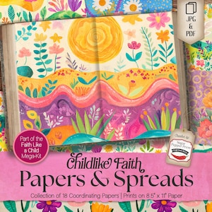 Papéis de fundo para diário Faith Junk, conjunto de scrapbook cristão digital, páginas de diário para impressão, colagem de arte popular floral, SP058