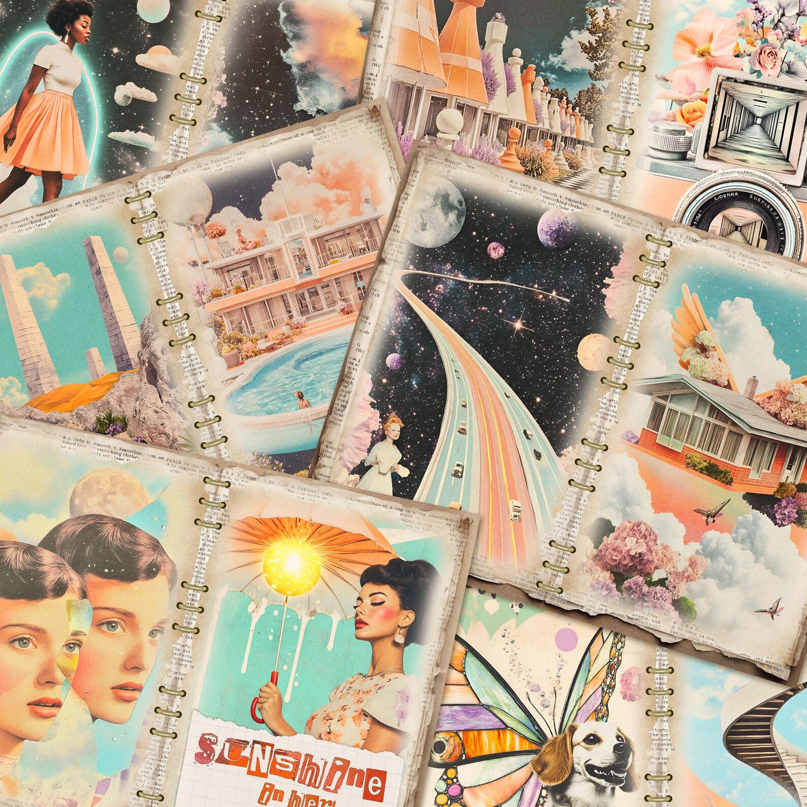 Retro Surrealist Junk Journal Pages | Mid-century Digital Collage Art ...