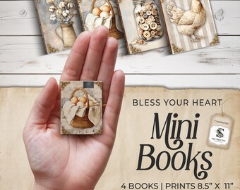 Farmhouse Mini Book Junk Journal Kit, Cottagecore Printable Ephemera (SVG, PDF, JPG) SP096