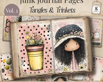 Junk Journal Pages Cottage Girl Kit, Shabby Chic Country Digital Download, Printable Crafting Supplies for Journaling, Scrapbook Pink SP072