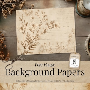 Fogli di carta bianchi, kit per diario spazzatura, pagine stampabili neutre, effimeri digitali per libri, artigianato vintage, download scrapbooking marrone SP100