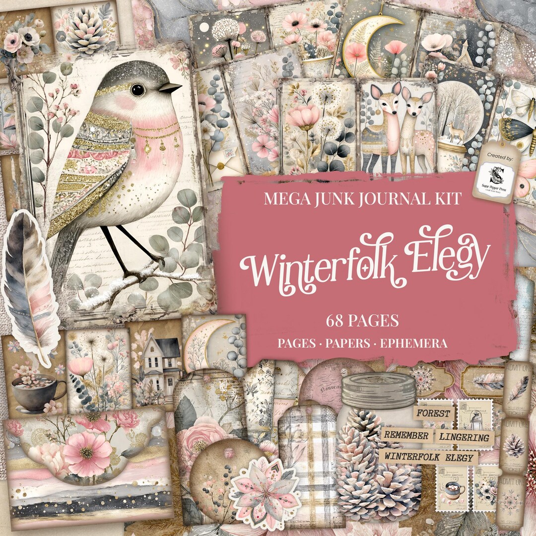 Boho Winter Woodland Friends Junk Journal Kit | Printable Pages, Papers ...