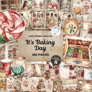 Weihnachtsbäckerei Junk Journal Mega-Kit, Scrapbooks & Urlaub Bastelprojekte, Digital Sofort Download druckbar, enthält Lebkuchen SP030