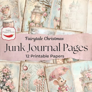 Shabby Chic Pink Christmas Fairytale Digital Papers | Junk Journal Pages, Vintage Inspired - Perfect for Crafting, Scrapbooks, and Cards