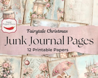 Pink Christmas Junk Journal Pages | Shabby Chic Vintage Ephemera (Digital Download)