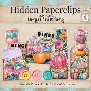 Retro pumpa dolda gem kit, sommarvänlig höst skräpjournal Ephemera utskrivbar, Halloween scrapbooking nedladdning