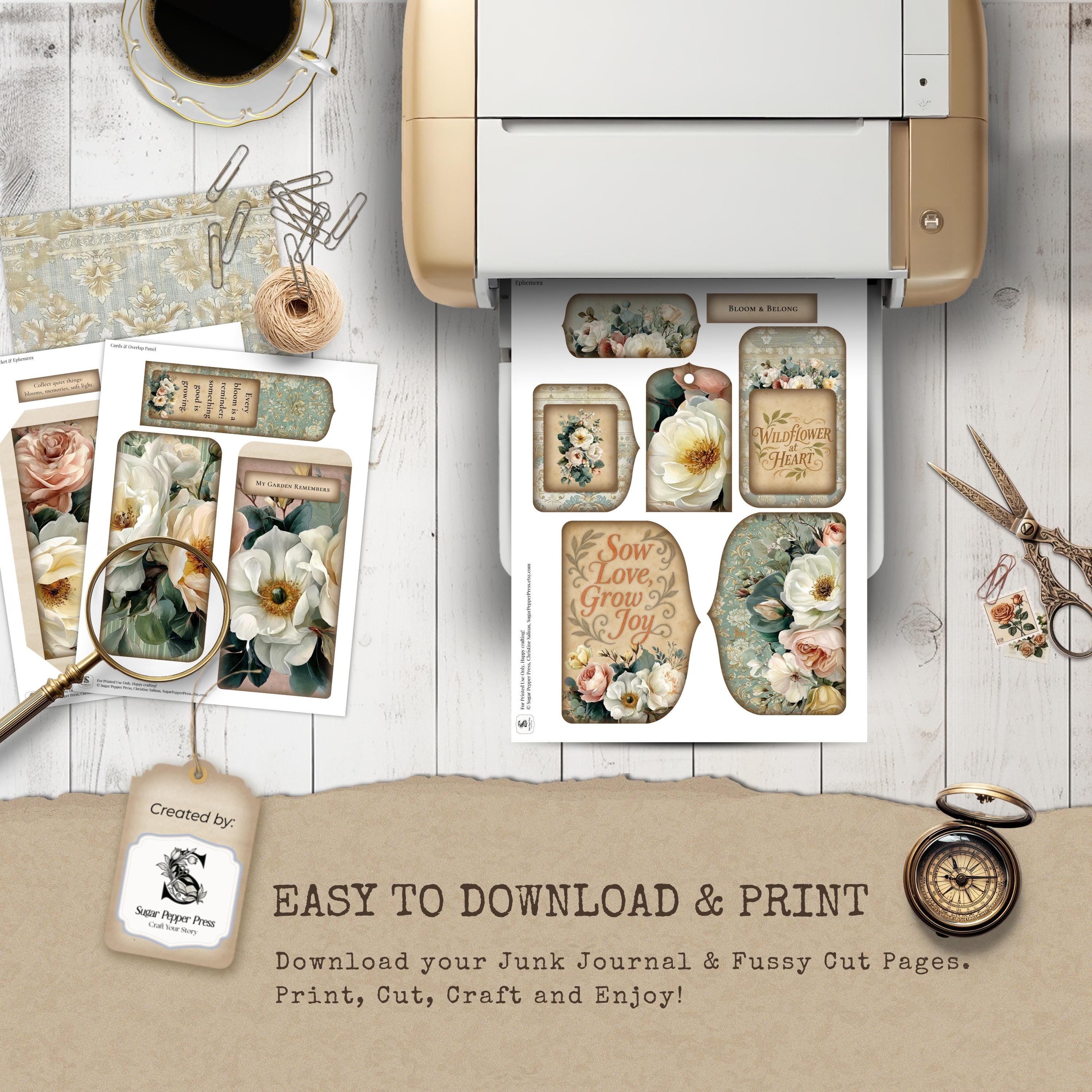 印刷可能な花柄ヴィンテージフォリオ、ワイルドフラワージャンク