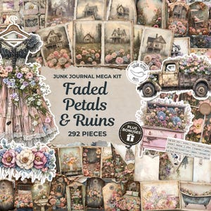 Mega-zestaw dziennika śmieci opuszczonych domów | Wyblakłe płatki i ruiny Cyfrowy natychmiastowy styl vintage shabby chic kwiatowy zniszczony gotyk SP022