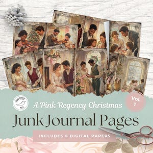 Pink Regency Weihnachten Junk Journal Pages Vol. Nr.1 | Digitale Papiere Elegant Vintage Festlich Skurril Nostalgisch Romantisch Gold Luxe SP011