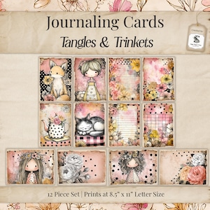 Cartões de diário Cottage Girl Junk Journal, bolinhas rosa chiques e surradas, cottagecore floral extravagante, imprimíveis, baixar álbum de recortes SP072