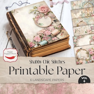 Papel Digital Floral Rosa Bordado Falso Papel Imprimível | Shabby Chic Junk Journal Backgrounds para Artesanato e Scrapbooks SP043