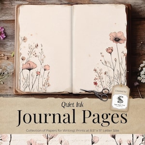 Páginas minimalistas de diario basura, papel imprimible neutro, libro digital en blanco Cottagcore, descarga de scrapbooking vintage shabby rosa SP100