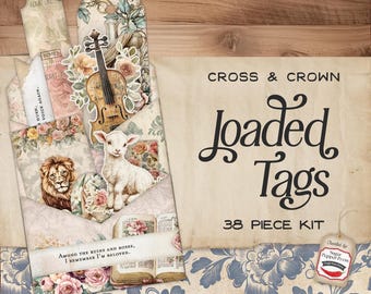 Shabby Chic Loaded Tags, Christian Junk Journal Ephemera (utskrivbar) SP054