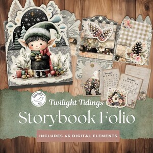 Twilight Tidings Märchenbuch Folio | Weihnachten Printable mit Waldelfe, Winter Szenen, Wasserfall Panels, Journaling Karten, Ephemera SP032