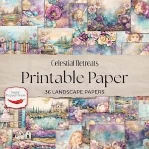 Sterrenbeeld afdrukbaar patroon bundel ongewenste dagboekpagina's | Celestial Retreats Cosmic Stars and Moon Digitaal papier voor scrapbooking SP044