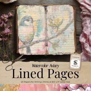 Bird Lined Junk Journal Pages, Floral Digital Scrapbook Papers, Painted Printable Mixed Media Ephemera, Vintage Art Nature Collage Kit PP009