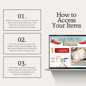 access your items through your purchases button on etsy. download the pdf and click the red box to download your order from playbook