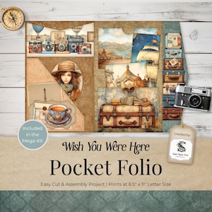 Retro Reise Junk Journal Printable Folio Kit, Taschen und Ephemera, Vintage Steampunk, Paris Scrapbooking, digitaler Download, Handwerk SP069