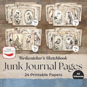 Bird Watcher Junk Journal-paginabundel | Vintage digitale vogelpapieren voor scrapbooking | Cadeau voor vogelliefhebbers JJ001
