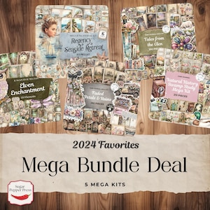 Junk Journal Mega Bundle, 5 de nos kits préférés pour 2024, pages pour scrapbooking, souvenirs, fabrication de cartes et travaux manuels