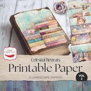 Celestial Junk Journal Digital Papers Vol 2, Fundos Cósmicos Etéreos para Artesanato e Scrapbooking SP044