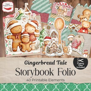Gingerbread Folio Junk Journal Kit, afdrukbare kerst, shabby chic vintage ephemera, perfect cadeau of plakboek, verhalenboek digitale download