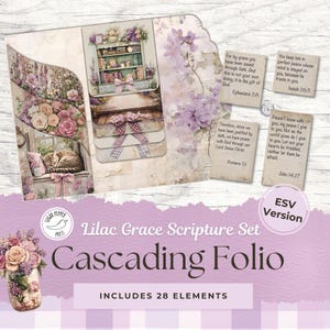 Faith Junk Journal Folio Kit - ESV-tekst - lila Victoriaanse bloemen | Christian Bible Serene Grace Cottage Vintage Shabby Digital SP014
