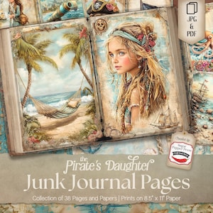 Treasure Island Junk Journal Seiten & Hintergrundpapiere, Printable Vintage Nautik Bastelbedarf, Piraten, Scrapbook Karten JJ010