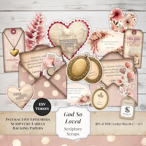 Recortes de Escrituras ESV | Kit de Diário de Arte com Versículos Bíblicos "Deus Amou Tanto" - Tema Escrituras SP2606