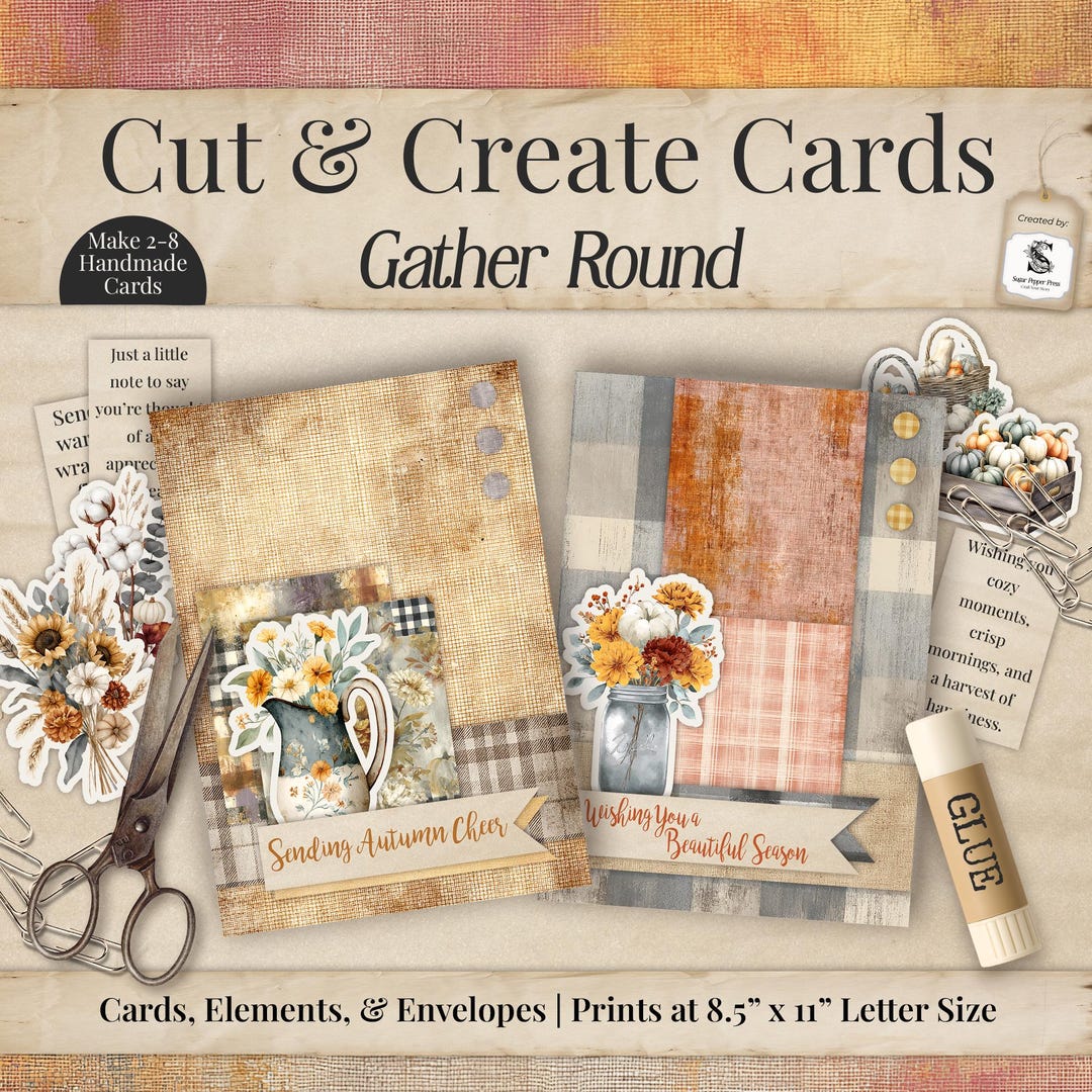 Pumpkin Plaid Card Making Kit – DIY Autumn Cards (printable PDF & JPG ...