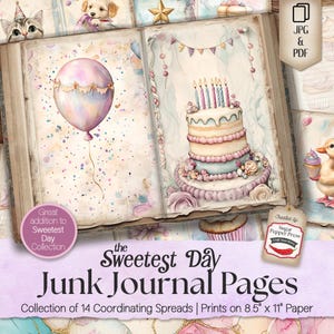 Páginas para diario de cumpleaños, papel para álbumes de recuerdos, papeles para fiestas, scrapbooking para el primer año del bebé, animales de fiesta, descarga digital, SP060