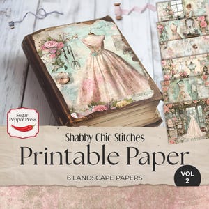 Papel de fondo para costura con puntadas Shabby Chic, vol. 2. Papeles de diario basura para álbumes de recortes y fabricación de tarjetas, para vestidos de novia con flores vintage SP043
