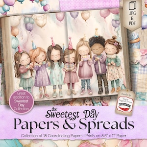 Papeles de fondo para diario basura de cumpleaños, páginas adorables para fiestas infantiles, libro de recuerdos, scrapbooking para el primer año del bebé, descarga digital, SP060