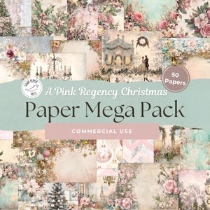 Pink Regency Weihnachten Hintergrund Papiere Mega Pack Kommerzielle Nutzung | 60 Vintage Winter Gold Digital Romance Scrapbook Junk Journal Kit SP011