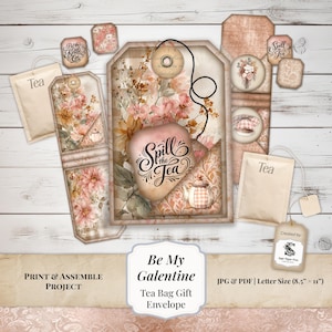 Galentine Tea Bag Gift Envelope | Junk Journal Ephemera with Instructions, Printable Paper Craft Gift Holder SP2602