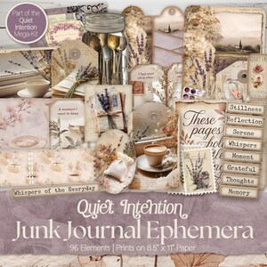 Diário de café aconchegante, itens efêmeros, lavanda, páginas inspiradoras para impressão, diário de autocuidado, reflexão e bem-estar, cartão de scrapbook SP063